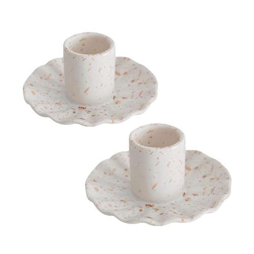 Ceramic Taper Candle Holders for Table Centerpiece, Decorative Candlestick Holders for Home Wedding Party, Housewarming Gifts,Pack of 2 (Round Shape)