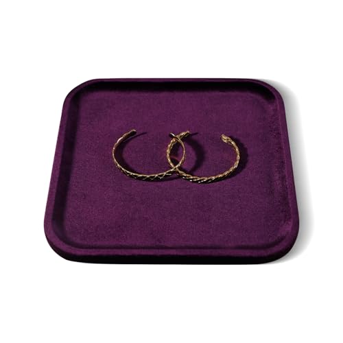 Resilient Velvet Jewelry Display Tray for Ring Earrings Bracelet Necklace, Flat Jewellery Dish for Showcase Store Retail Counter Exhibition Photography Livestream (Purple, Large) - color: Purple, size: Large