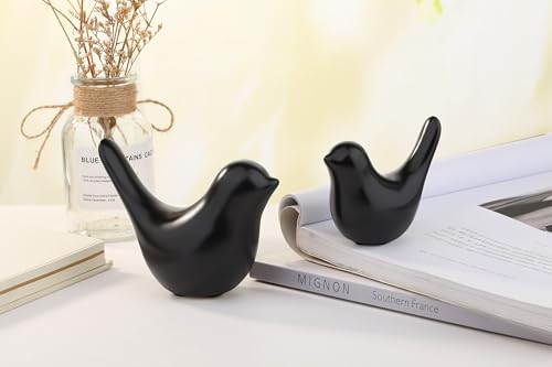 Small Birds Statues Figurine Black Home Bathroom Decor Modern Style Bird Decorative Ornaments for Office Desktop, Living Room, Bedroom, Cabinets, Knick Knacks, Bookshelf(Black Birds 2Pcs) - color: Black
