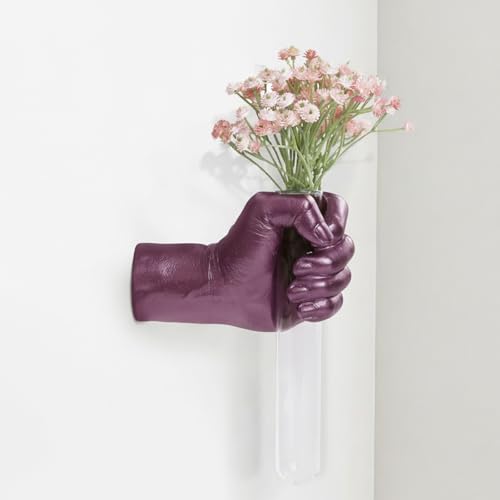Purple Wall Sculptures, Hand Vases Home Decor, Wall Mount Art Sculpture, Unique Wall Art Statue, Funky Flower Vase Decorations, Modern Eclectic Hanging Decor,Glass Test Tube Vase(Purple) - color: Purple