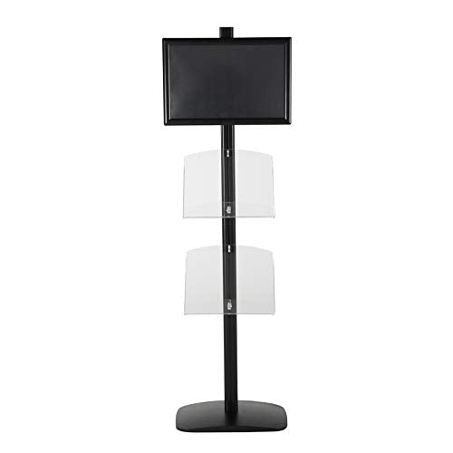 M&T Displays Free Standing Aluminum Display Stand Single Sided Document Brochure Sign Holder Front Loading Portrait Landscape Black Snap Frame 1x(11x17) 2 pcs Clear Acrylic Shelves 8.5x11 Inch - color: Black