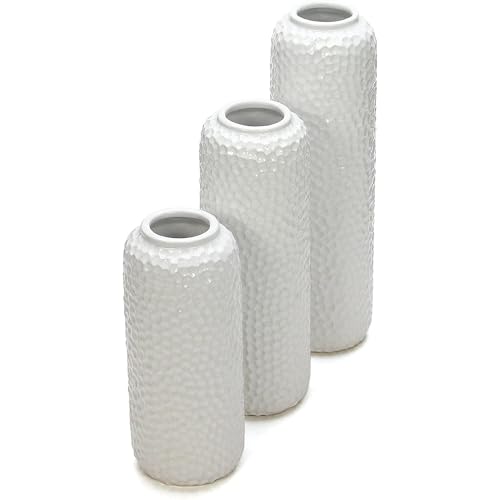 Hosley Set of 3 White Ceramic Honeycomb Vase Tall 12 Inch Medium 10 Inch Short 8 Inch High Each. Ideal Gift for Wedding Special Occasion Dried Floral Arrangements Home Office Spa - color: Honeycomb White