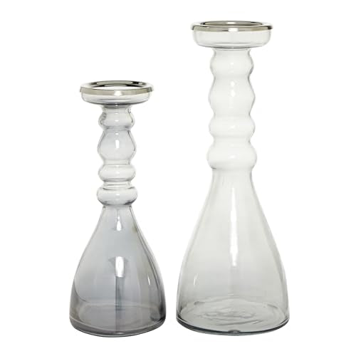 The Novogratz Glass Handmade Bubble Pillar Candle Holder, Set of 2 11", 14"H, Gray - color: Gray, size: 2 PIECES SMALL SIZE