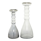 The Novogratz Glass Handmade Bubble Pillar Candle Holder, Set of 2 11", 14"H, Gray - color: Gray, size: 2 PIECES SMALL SIZE
