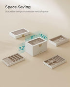 SONGMICS Stackable Jewelry Trays, 4-Tier Jewelry Box, Drawer Jewelry Organizer, with Glass Lid, Removable Dividers, for Vanity Table, 6.7 x 11 x 7.2 Inches, Gift Idea, Cloud White UJBC164W01 - color: Cloud White