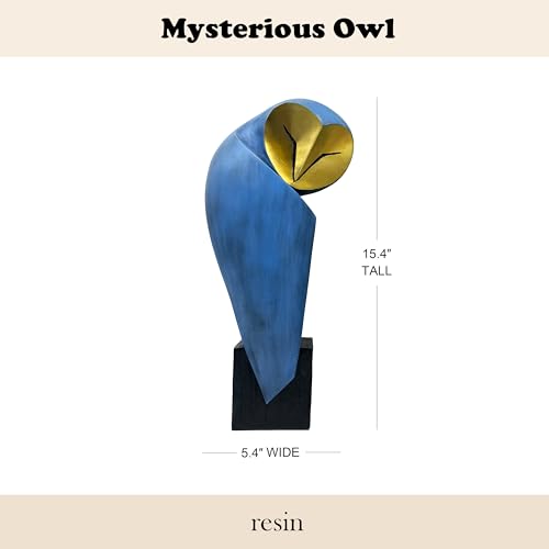 Mid-Century Modern 15 Inch Resin Owl Sculpture - Handmade Vintage Home Decor Statue for Bookshelves, Office Desk, Mantel & Collector Display - color: Blue