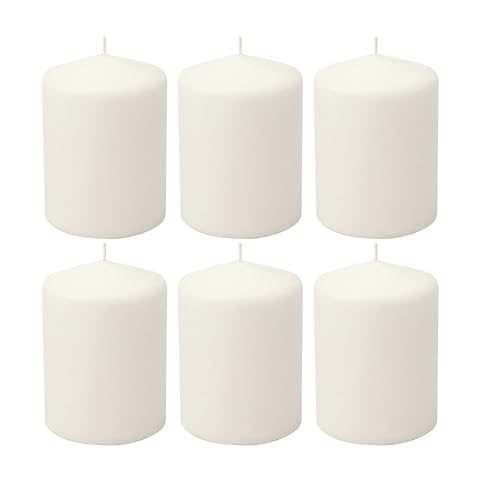 Stonebriar Unscented White Tall Pillar Candles, 35 Hour Burning Candle Pillars, Perfect for Decor, Weddings, Emergencies 3" X 4", 6 count - size: 3" x 4", style: Pack of 6