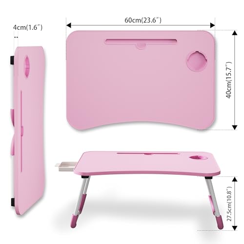 Lap Desk Bed Trays for Eating and Laptops Breakfast in Bed Tray for Sofa/Couch/Study/Reading/Writing with Cup Holder/Drawer On Low Sitting Floor Large Portable Foldable (Pink) - color: Pink
