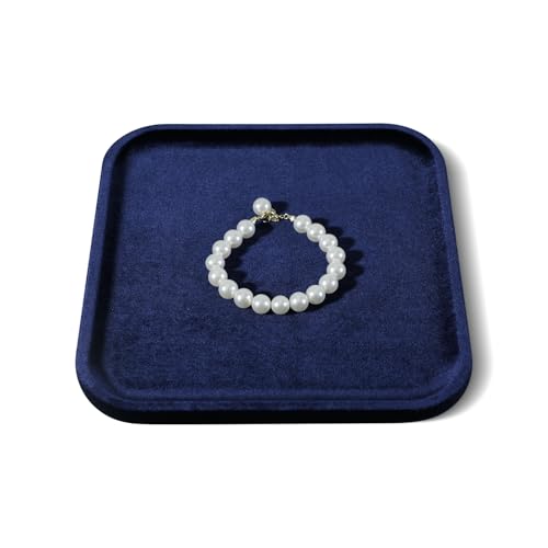Resilient Velvet Jewelry Display Tray for Ring Earrings Bracelet Necklace, Flat Jewellery Dish for Showcase Store Retail Counter Exhibition Photography Livestream (Dark Blue, Large) - color: Dark Blue, size: Large