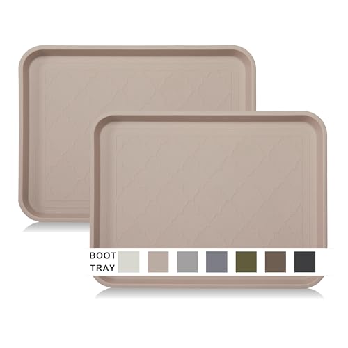 Boot Tray for Entryway Indoor, Heavy Duty Shoe Mat Tray 2 Packs, 16.7"x12.8" Waterproof Mat with Raised Edge, Outdoor Multi-Purpose for Boots, Shoes, Garden, Pets - color: Tan, size: (2Pack) 16.7''x 12.8''