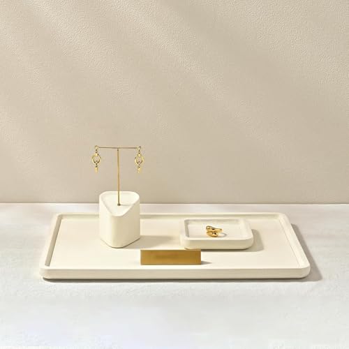 Microfiber Jewelry Trays Stackable Ring Earring Bracelet Necklace Bangle Watch Display Tray Drawer Organizer 3.93 * 3.93 * 0.59inch (White - color: Beige, size: 10*10cm Tray