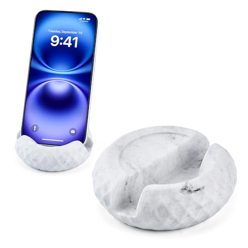 Artificial Marble Cell Phone Stand for Desk Handcraft Diamond Patterned Minimalist Decor for Desk Kitchen Counter Office Easy of Use Sturdy and Stable(White) - style: white diamond stone