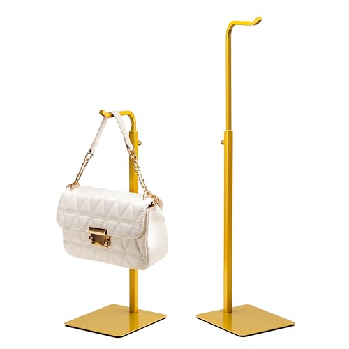2 Pack Purse Holder Handbag Display Stand: Gold Hanger Rack for Bags, Purses, and Wreath, Adjustable Hook Stand for Tabletop, Closet, and Retail Use for Vendors - color: Gold