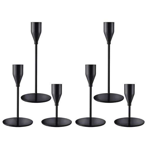 Black Staggered Tall Taper Candle Holders Set of 6, Modern Metal Taper Candlestick Holder, Wedding Table Mantel Centerpiece, Farmhouse Dining Party Home Festival Decorations - color: Black, size: Set of 6