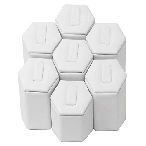 Mooca Ring Stand Holder Display Tower Jewelry Organizer, Ring Display Holder, Pedestals Display 7 Pcs Set Perfect for Showcase, White Faux Leather - color: White Faux Leather