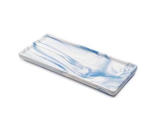 9.2" Porcelain Small Bathroom Tray, Ceramic Countertop and Vanity Tray for Cosmetics, Perfume, Jewelry, Candle - Soap Tray for Kitchen Counter (Blue) - color: Blue, size: 9.2" x 3.6" x 0.6"