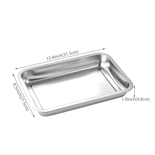 Breading Trays Set of 3 Stainless Steel Breading Pans for Dredging Chicken Breasts and Marinating Meat, Food Prep Serving Trays (12.4" x 8.5" x 1.9") - size: 12.4" x 8.5" x 1.9"