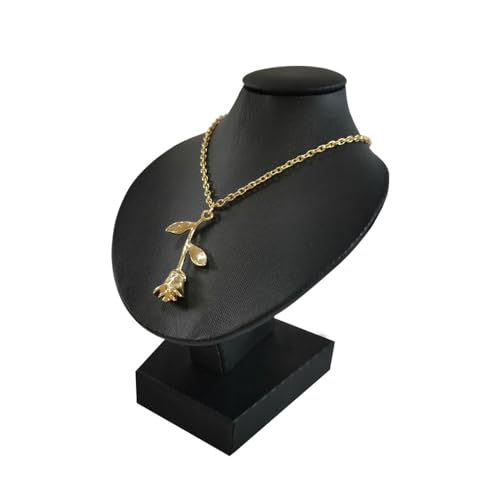 Mini Pendant Jewelry Display Stand Bust White PU Holder Black Velvet Mannequin Necklace Stand Wooden Portrait Model 11cm (Black PU) - color: Black PU