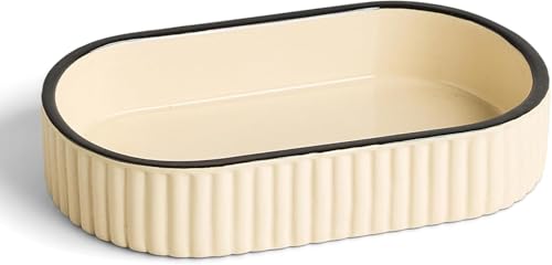 Preston Lane Signature Ceramic Tray – Handmade in Portugal with Fluted Edges & Hand-Painted Trim – Decorative Organizer or Home Accent, Medium, Alabaster - color: Alabaster