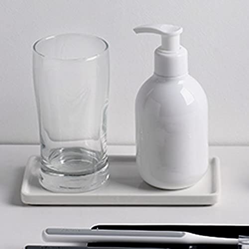 Ceramic Soap Dispenser Tray for Kitchen and Bathroom, Modern and Farmhouse Rectangle Service Tray - White(1 Pc)