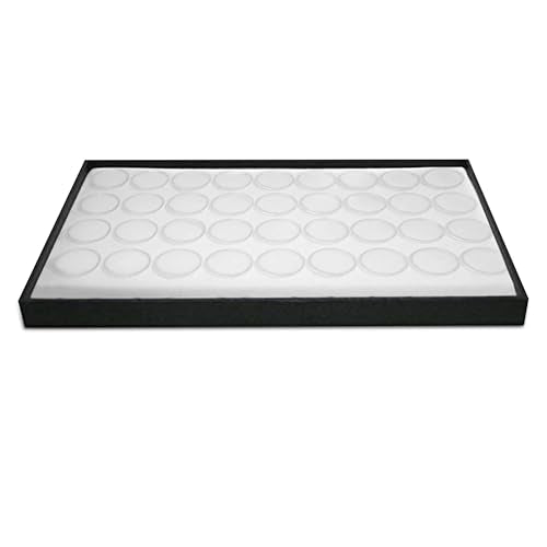 Novel Box Jewelry Display Tray Black Wood 8.25 x 14.75 x 1 Large Jewelry Tray with 36 Gem Jars Insert | Rectangular Display Trays for Collectibles | Rock Collection Tray | Gem Display Tray - color: 36-Gem Jars White Foam Liner, size: Wood Tray: 8.25 x 14.
