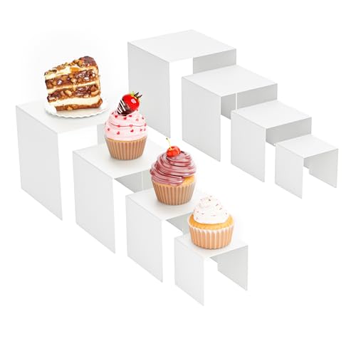 Matte Metal Display Stand, 8 Pcs 2 Set Display Risers for Display, Metal Rectangular Display Shelf Holders for Showcase, Dessert, Perfume, Vendor Events, Cupcake Stands, Toys Display Shelves ( White, 3''x4''x5"x6" ) - color: White, size: 3''x4''x5"x6"