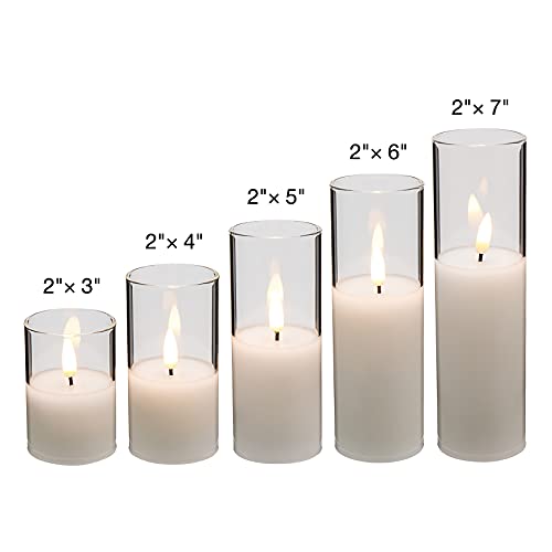 Eywamage Clear Glass Flameless Candles with Remote Batteries, Slim Tall LED Pillar Candles Battery Powered, Set of 5 - color: Clear