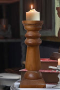 Wood Pillar Candle Holders 14 Inch Tall, Handmade Antique Brown Farmhouse Candle Holders for Pillar Candles, Natural Decorative Candlestick Holders, Rustic Candle Holder for Table Centerpiece