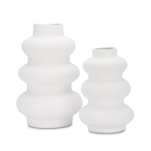 Ajuny Ceramic Vase Set of 2 – White Gourd-Shaped Vases for Centerpieces, Home Decor Living Room, Minimalist Room Decor, Modern Farmhouse Accent, Table Shelf Office Styling, Vases Home Decor Aesthetic. - style: Bottle-Vase