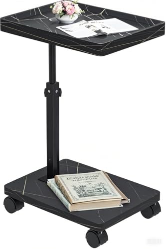 C Table End Table Adjustable Height,C Shaped End for Couch，Snack Tables,360°Swivel TV Tray Sofa Table,Tables that Slide Under,Coffee SideTable for Bed,Chair,Bath-tub (Black Color) - color: Black Color