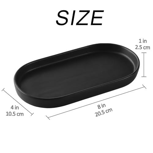2 Pack Matte Black Round Soap Dispenser Tray - 8'' Ceramic Vanity Tray & Organizer Plate Set, Bathroom & Kitchen Countertop Decor for Soap Dispenser, Jewelry, Cosmetics, Sink - color: Black - 2 Pack