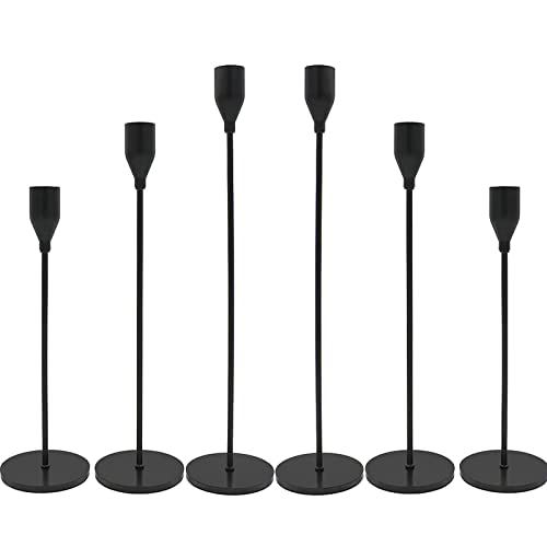 Matte Black Candlestick Holders, Set of 6 Candle Holders for 3/4" Taper Candles&Led Modern Metal Candle Stands Decorative Table Centerpieces for Wedding Party Church,Decorative Fitting - color: Matte Black