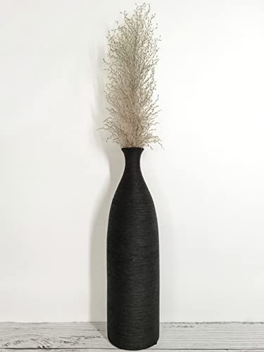 Modern Black Ceramic Vase, 13.3 inch Small Narrow Neck Vases, Ceramic Flower Vases Decorative, Fireplace, Table Decor, Modern Farmhouse Decor Vase