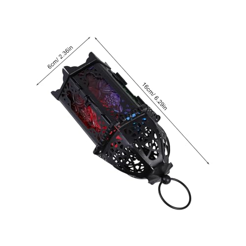 Vintage Iron and Glass Candle Lantern Colorful Decorative Holder for Events Parties and Weddings Black Frame for Indoor and Outdoor Decor - size: 16.00X6.00X6.00CM