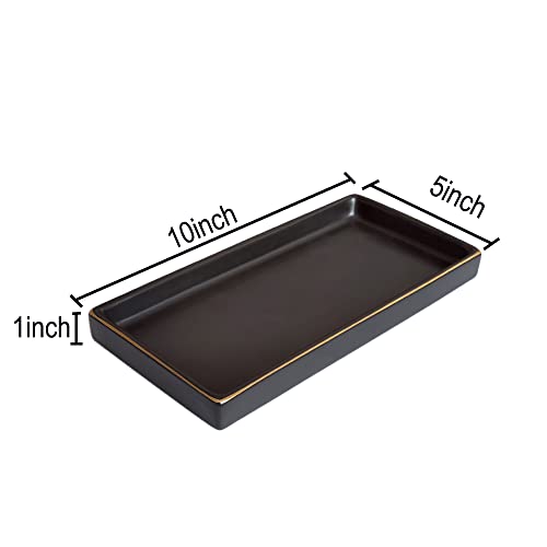10 x 5 Ceramic Bathroom Tray for Countertop, Decorative Vanity Tray for Dresser Tops, Small Rectangular Trays for Perfume, Candle, Jewelry, Cosmetics (Black) - color: Black