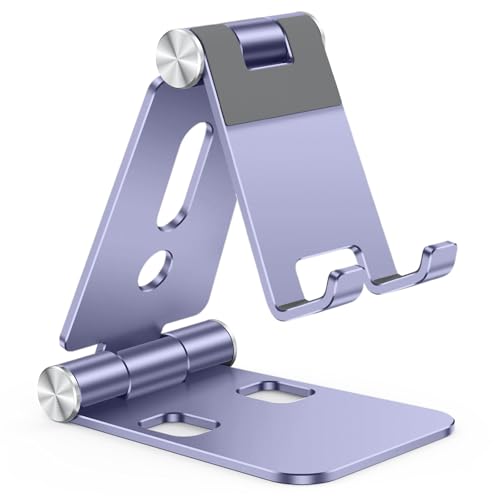 OMOTON Foldable Cell Phone Stand, C4 Portable Aluminum Phone Holder, Adjustable Phone Dock Cradle Compatible with iPhone 17/16/15 Pro Max Air, Samsung Galaxy, Small Tablets, Smart Phones, Purple - color: Purple