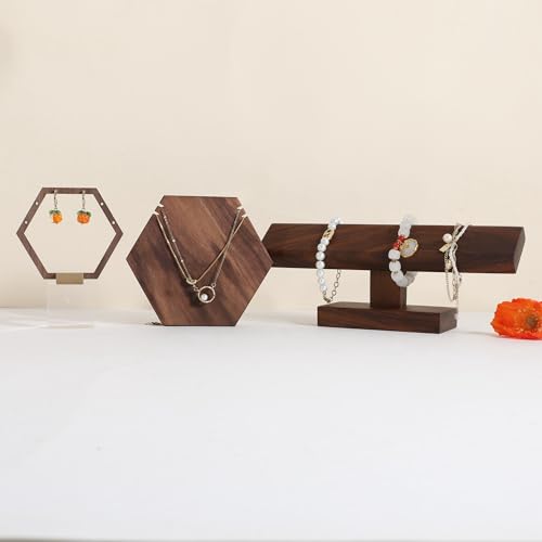 GemeShou walnut bracelet organizer holder for selling, wooden watch display T bar stand for selling, bracelet storage shelf for boutique store【Bracelet stand-Low】 - color: Brown, size: Low