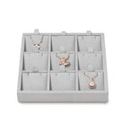 Microfiber 9 Slots Jewelry Pendant Display Tray Jewelry Necklace Organizer Display Tray(Gray) - size: 5.5" x 5.49" x 0.78"