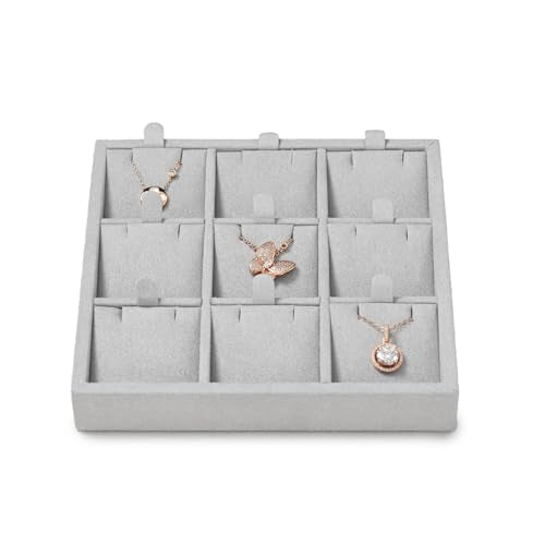 Microfiber 9 Slots Jewelry Pendant Display Tray Jewelry Necklace Organizer Display Tray(Gray) - size: 5.5" x 5.49" x 0.78"