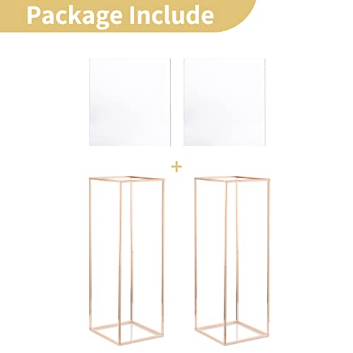 Nuptio Gold Vases for Centerpieces Wedding with Acrylic Panel - 2 Pcs 31.5 inch Tall Metal Flower Vase Flowers Stand - Elegant Bulk Weddings Decoration Table Geometric Centerpiece for Party Tables - size: 31½ inch Tall