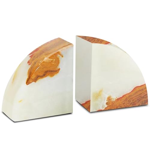 Modern Wedge Shaped Marble Bookends – Hand Carved, Polished Stone Bookends w/Non Slip Rubber Pads – Lightweight & Compact Decorative Bookends - Versatile, Luxury Book Organizer for Shelf & More - color: Light Green Onyx