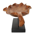 Deco 79 Teak Wood Leaf Decorative Sculpture Floating Home Decor Statue with Black Stand and Base, Accent Figurine 21" x 11" x 10", Brown