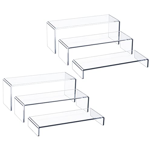 HIIMIEI Acrylic Display Riser, 6 Pcs 12" Large Acrylic Risers, Thickened to 5mm Clear Rectangular Display Shelf for Cupcake Stand, Tiered Display Stand for gemstone, curio, figurines, Collectibles - size: 12'' - 6PCS