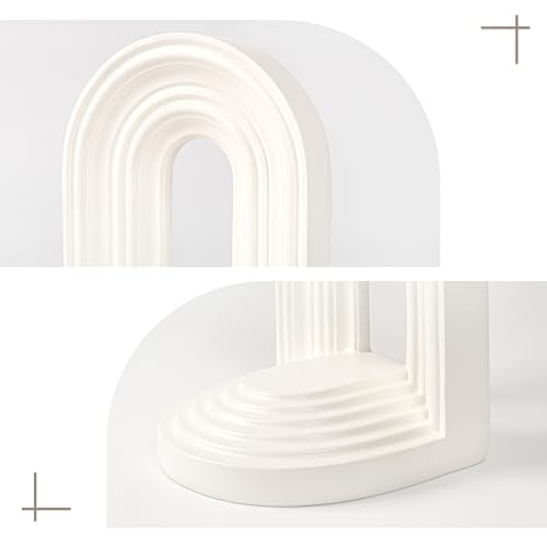 AELS Mordern Bookends, Mid Century Arch Heavy Duty Book Ends, Unique Decorative Bookend Supports for Shelves, Office Desktop Book Stand, Stopper for Books/Movies/CD, Cream - color: Cream, size: L - 8.9x7.4x4.9 inch