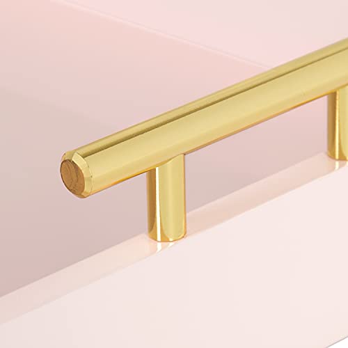 Kate and Laurel Lipton Decorative Tray with Polished Gold Metal Handles, Soft Pink - color: Pink, size: 16.5" x 12.3" x 3.3"