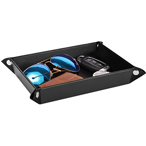 Luxspire Valet tray, PU Leather Tray, Catchall Tray, Men Women Jewelry Key Tray, Desk Storage Plate for Key Coin Phone Jewelry Wallet, Medium Size - Black - size: 11" x 9.1" x 8.7"