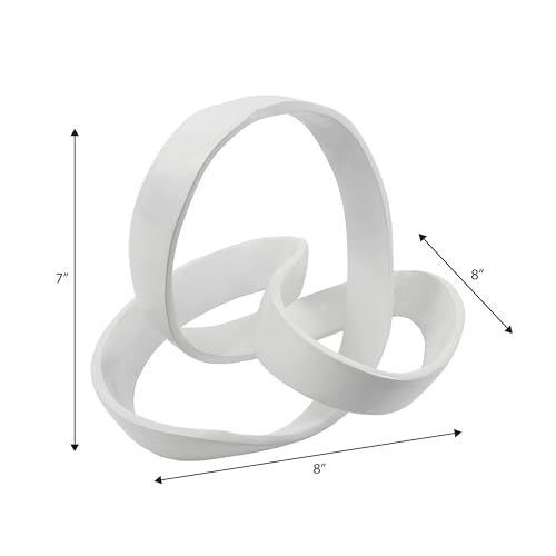JONATHAN Y Chamberlain Abstract Ribbon Knot Sculpture, 8" x 8" x 7" White Aluminum Tabletop Art Decor for Bookshelf, Desk or Coffee Table, Modern Home Decoration DEC1000A - color: White