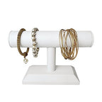 MOOCA 2 Pcs T-Bar Deluxe Wooden Bracelet Holder Display, Watch Hoder, Bracelet Display Stand, Jewelry Stand Organizer, White Leatherette - color: White Faux Leather, 2 pieces