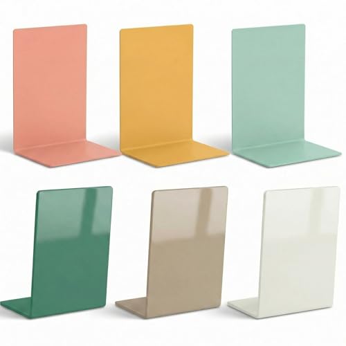 6 Pack Acrylic Bookends, Thickened Colorful Book Ends for Shelves, Assorted Colors, Stable Non-Slip Book Stoppers for Home Office Classroom Organization(Modern Bohemian Colors) - color: Modern Bohemian Colors