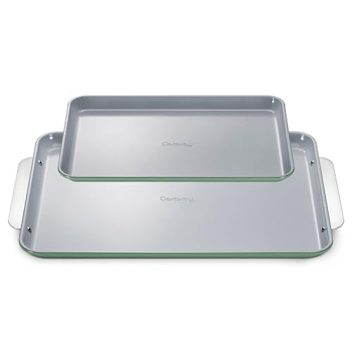 Caraway Non-Stick Ceramic Baking Sheet Duo - Naturally Slick Ceramic Coating - Non-Toxic, PTFE & PFOA Free - 18 x 13" Large & 15 x 10" Medium - Sage - color: Sage, size: Baking Sheet Duo